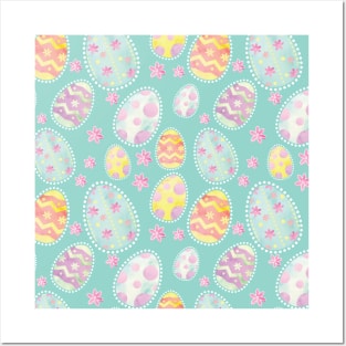 Pastel Watercolour Painted Easter Egg Pattern Posters and Art